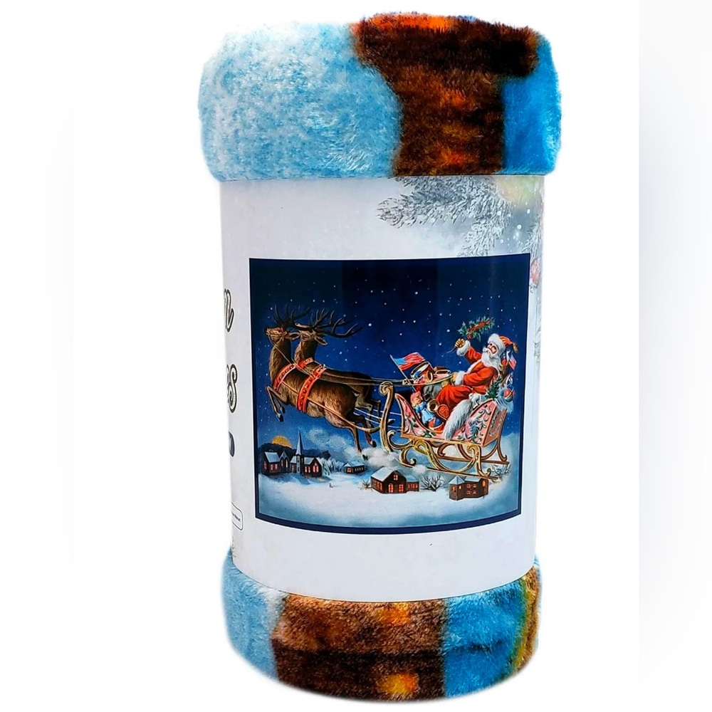 Santa Sleigh Christmas Plush Throw Blanket 50"x60"